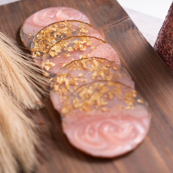 RESIN COASTER - PINK & GOLD - SET OF 5