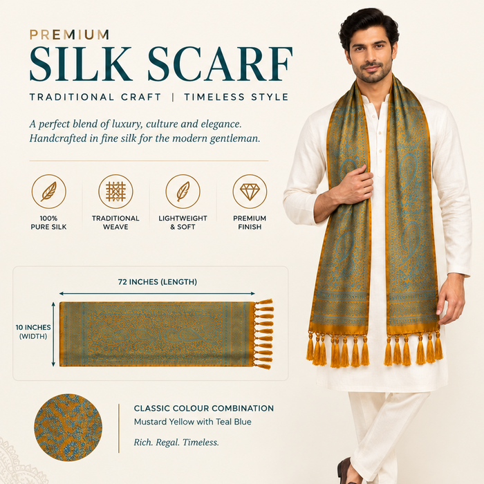 Golden Teal Silk Men’s Scarf