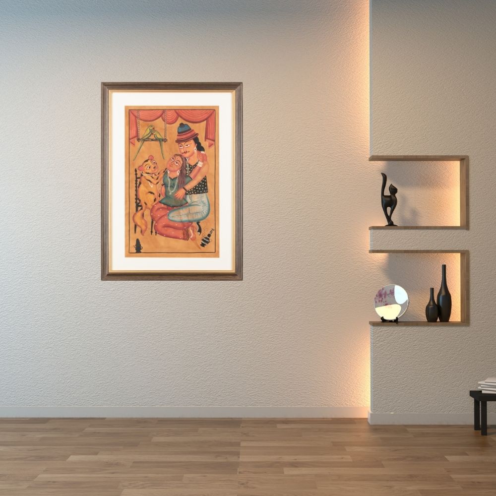 Traditional Kalighat Folk Art Painting | 28 x 20 Inch | Harmony of Love