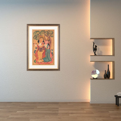 Traditional Kalighat Folk Art Painting | 28 x 20 Inch | Radha Krishna Design B