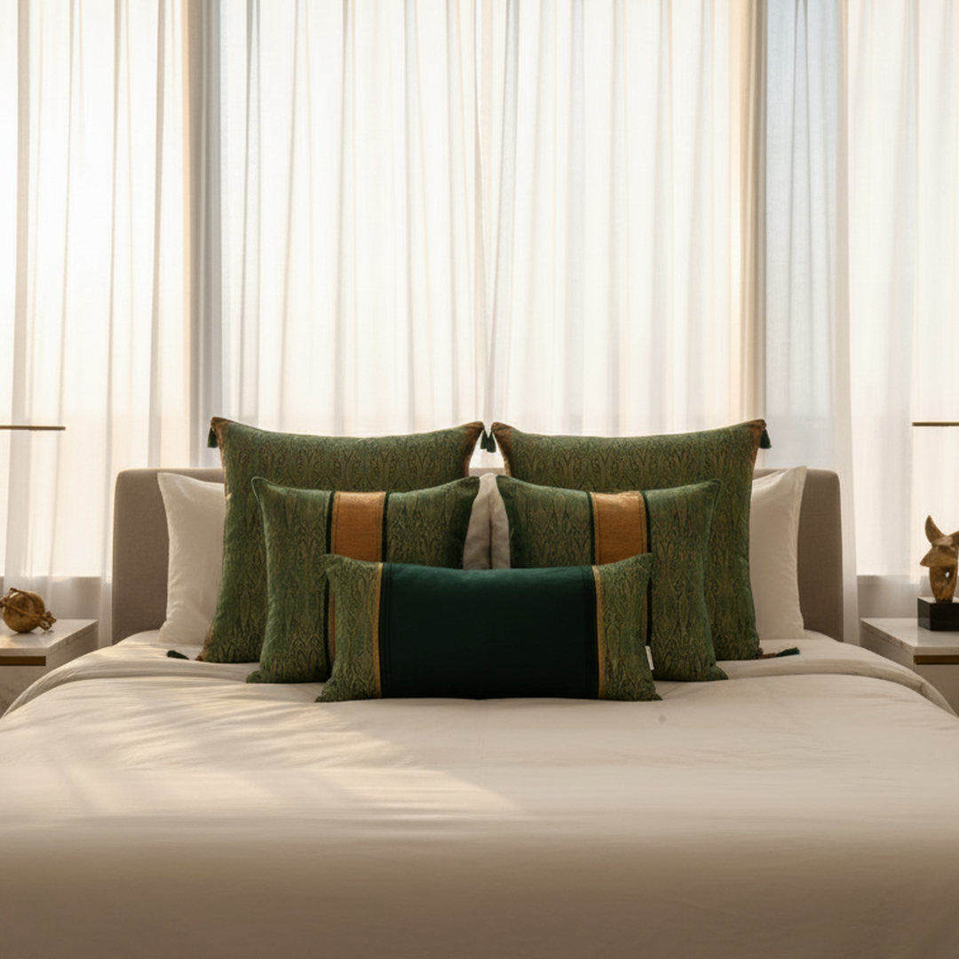 Green Royal Heritage Silk Brocade Bed Set Cusion Covers