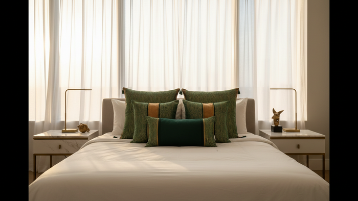 GREEN SILK BED SETS / SOFA CUSHIONS - CUSHION COVER | SILK BROCADE |  ROYALHERITAGE