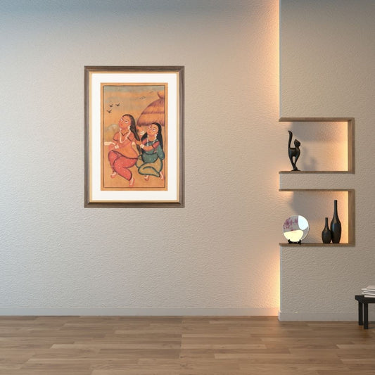 Traditional Kalighat Folk Art Painting | 28 x 20 Inch | Sunset Whispers