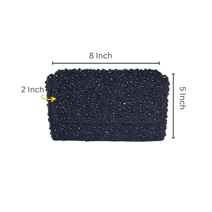 Handcrafted Black  Heavy Beaded Clutch Purse for Women