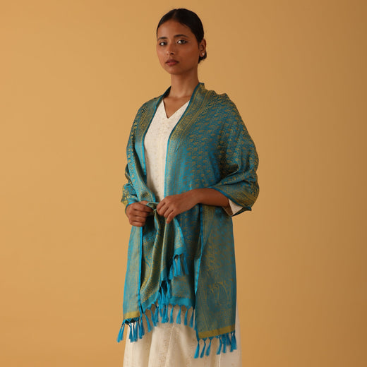 SILK STOLE - BLUE & GOLD TANCHOI