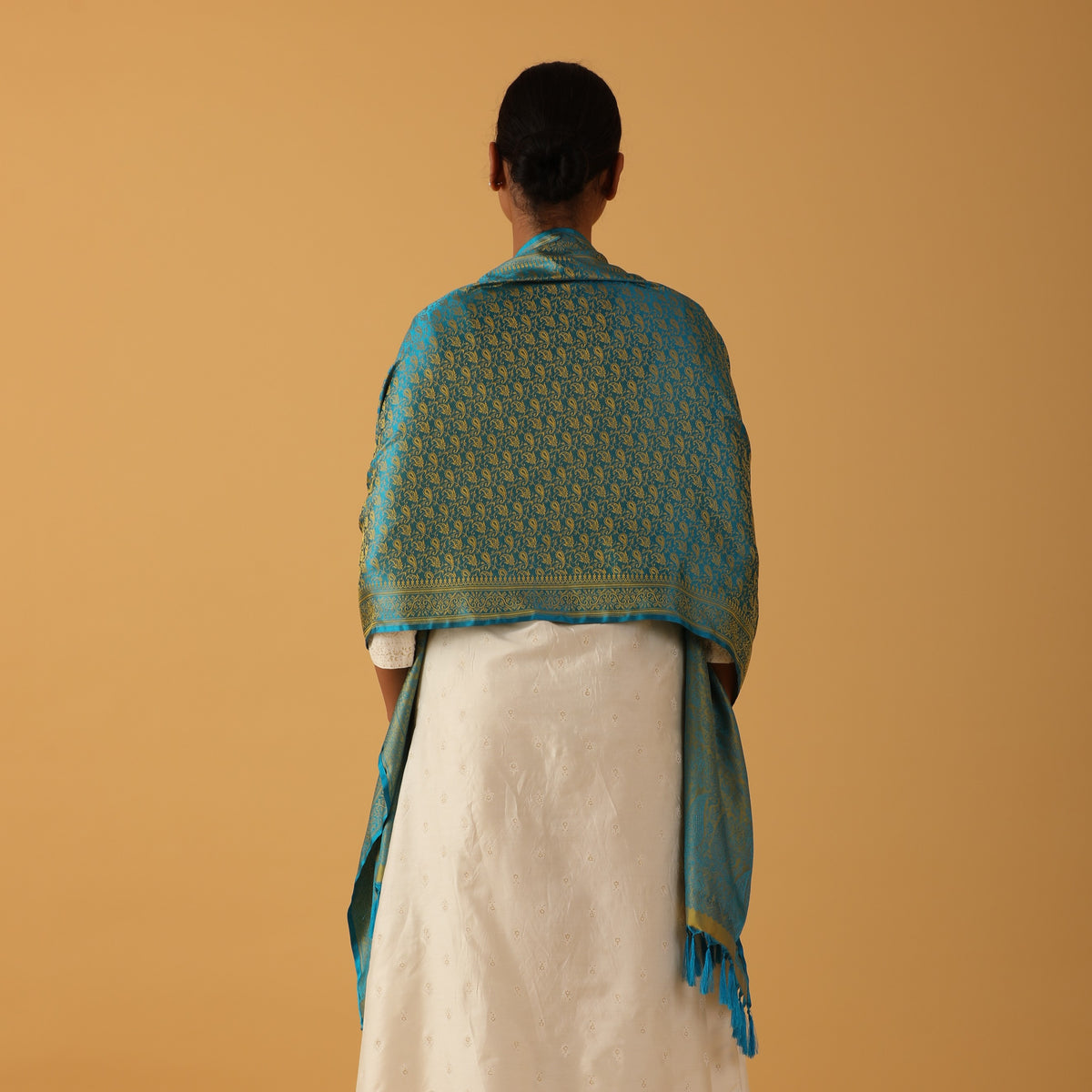 Blue & Gold Tanchoi Silk Stole