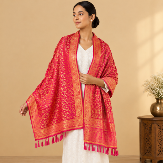 SILK STOLE - PINK & GOLD TANCHOI