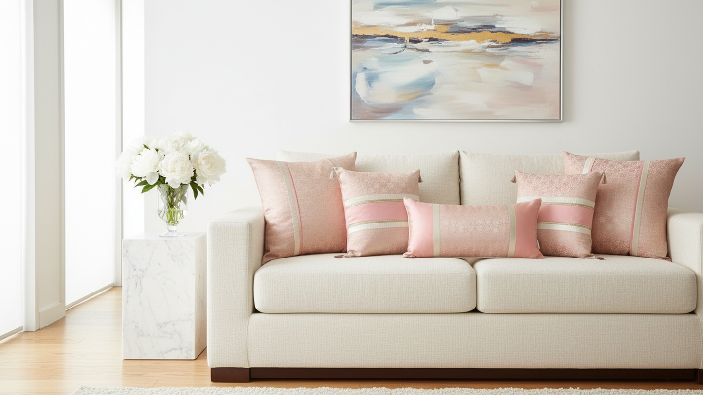 PINK SILK BED SETS / SOFA CUSHIONS - CUSHION COVER | SILK BROCADE | ROYAL BLUSH