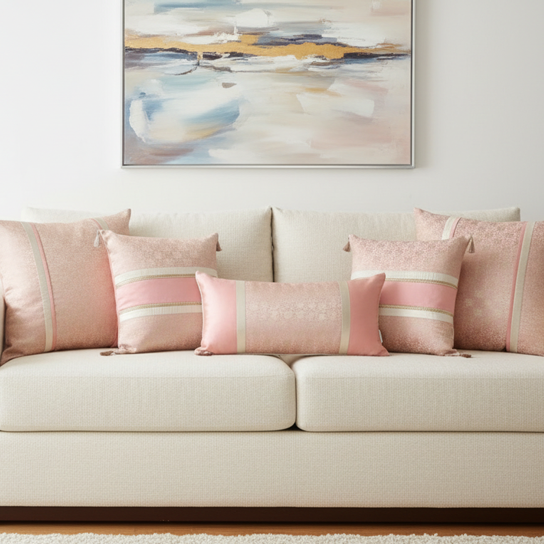Pink Royal Blush Silk Brocade Bed Set Cusion Covers