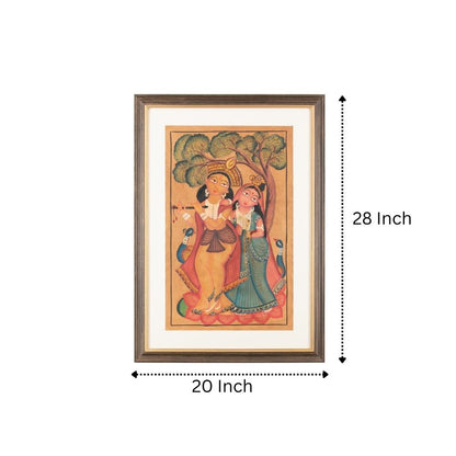 Traditional Kalighat Folk Art Painting | 28 x 20 Inch | Radha Krishna Design B