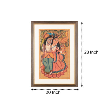 Traditional Kalighat Folk Art Painting | 28 x 20 Inch | Radha Krishna Design A