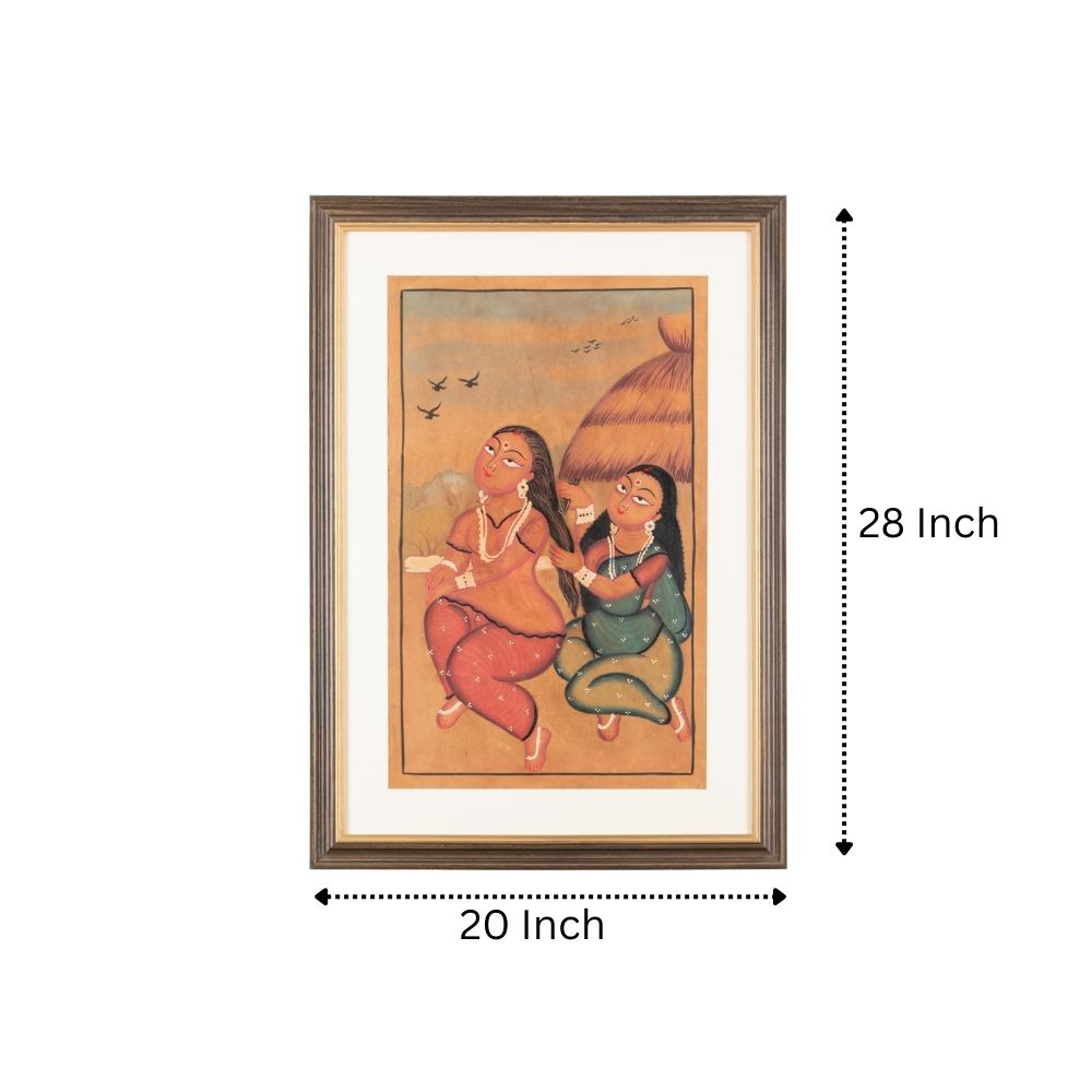 Traditional Kalighat Folk Art Painting | 28 x 20 Inch | Sunset Whispers