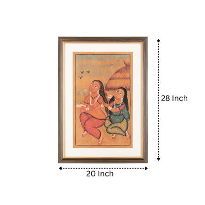 Traditional Kalighat Folk Art Painting | 28 x 20 Inch | Sunset Whispers