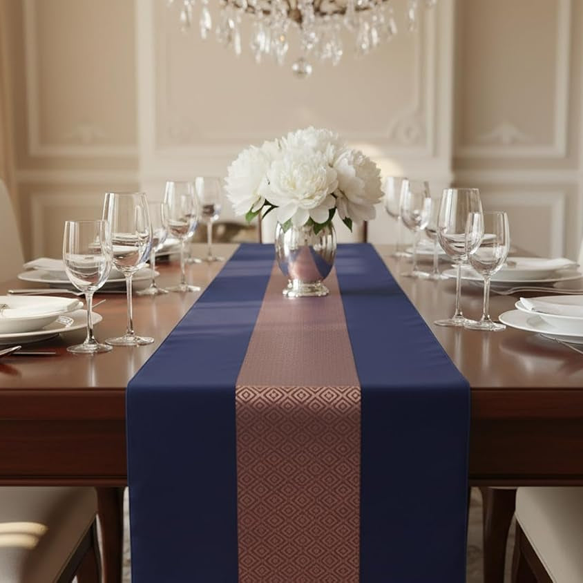 Navy Blue Silk Table Runner