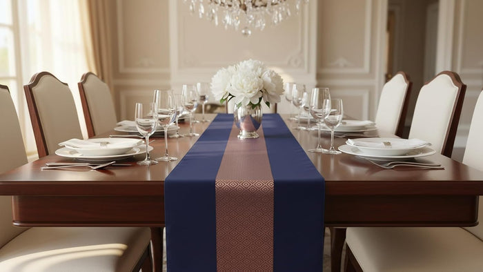 Handcrafted Silk Table Runner Navy Blue - Elegant Dining & Festive Décor