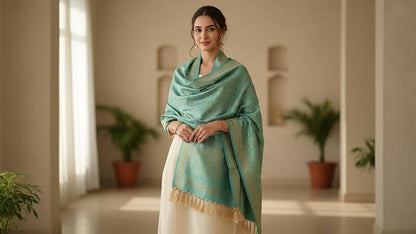 SILK STOLE - MINTED TEAL WEAVE LEAF