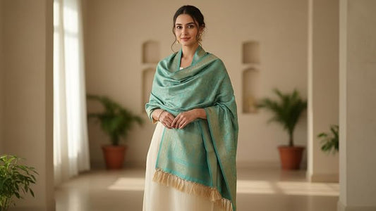 SILK STOLE - MINTED TEAL WEAVE LEAF