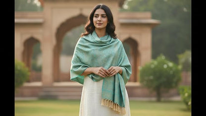 SILK STOLE - MINTED TEAL WEAVE LEAF