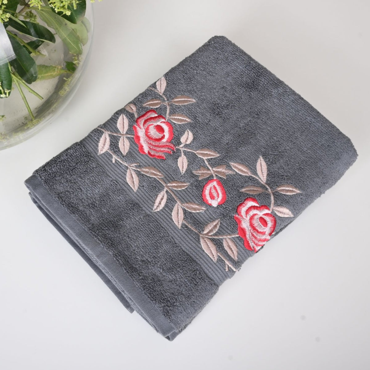 Rose Garden Design Cotton Bath Towel (Set of 2)