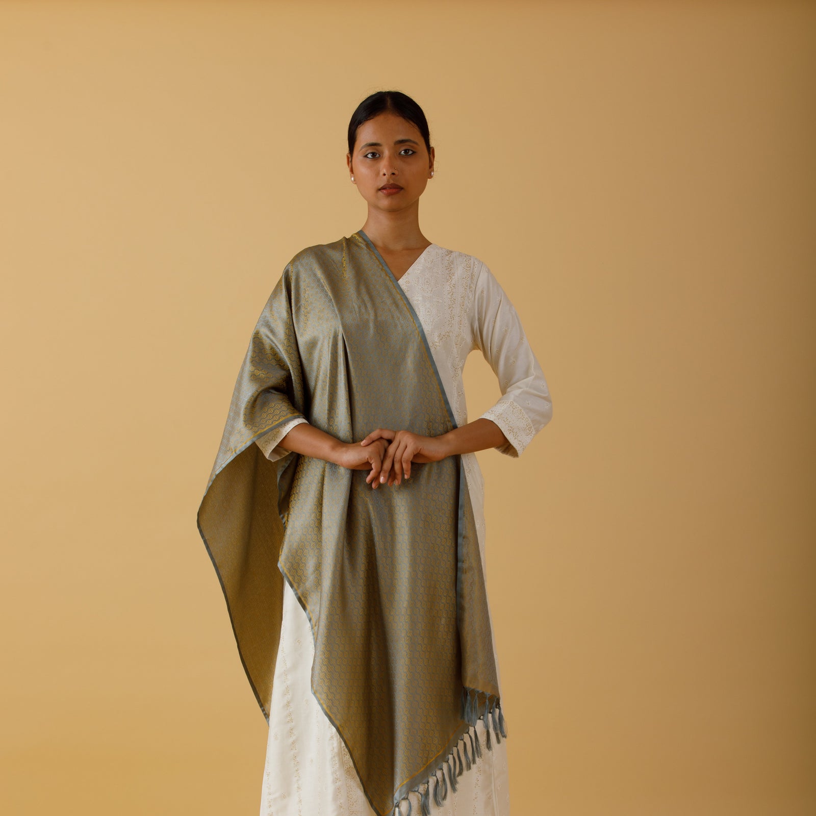 SILK STOLE -GREY & GOLD