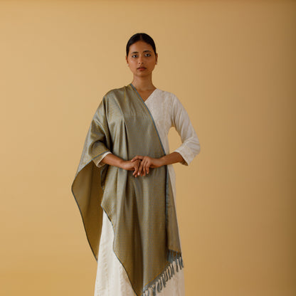 SILK STOLE -GREY & GOLD