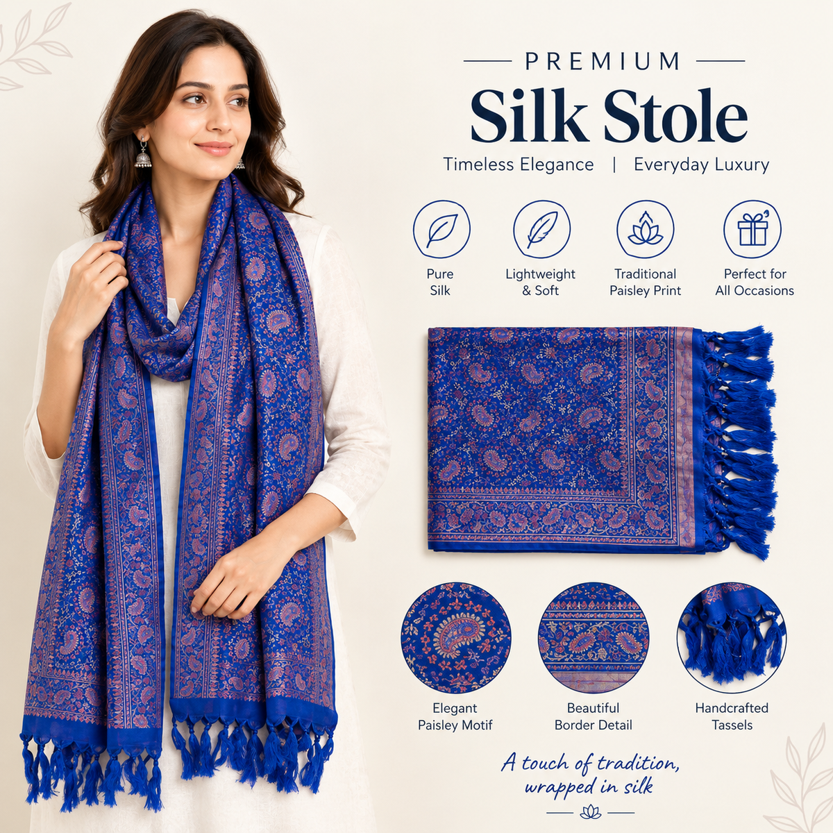 Persian Blue Silk Stole