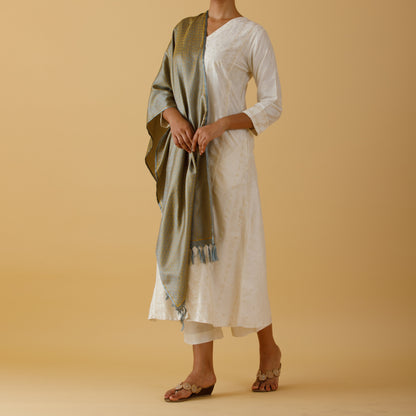 SILK STOLE -GREY & GOLD