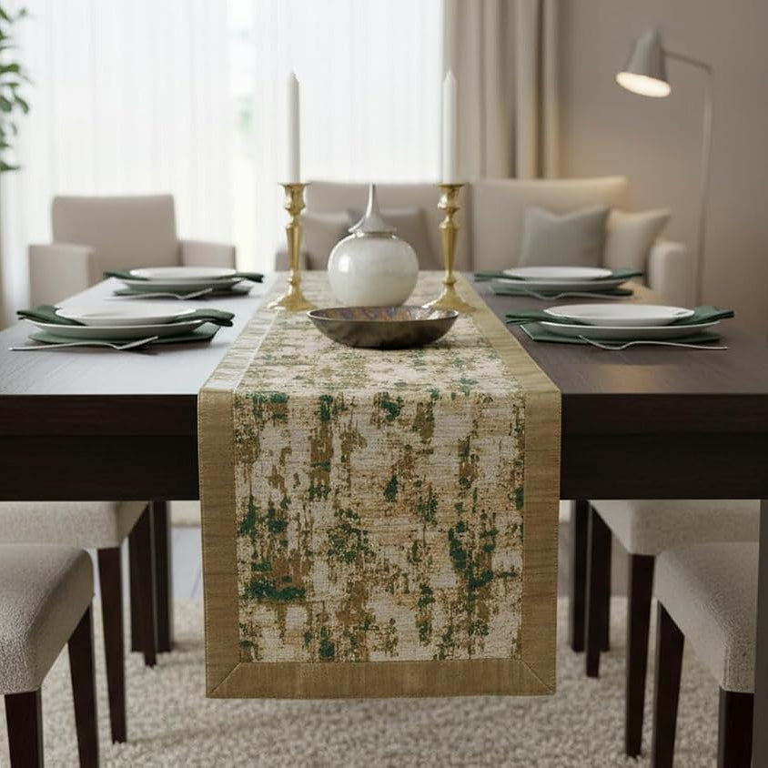 Beige & Rustic Green Table Runner