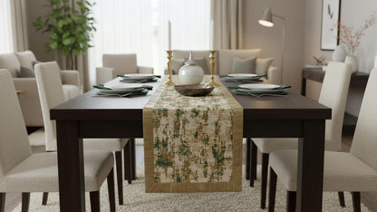 Handcrafted Table Runner Beige & Rustic Green - Elegant & Designer Durable Runner