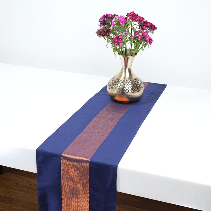 Handcrafted Silk Table Runner Navy Blue - Elegant Dining & Festive Décor