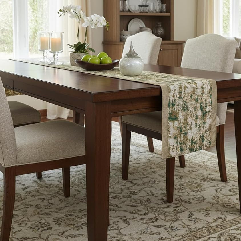 Beige & Rustic Green Table Runner