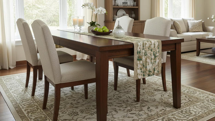Handcrafted Table Runner Beige & Rustic Green - Elegant & Designer Durable Runner