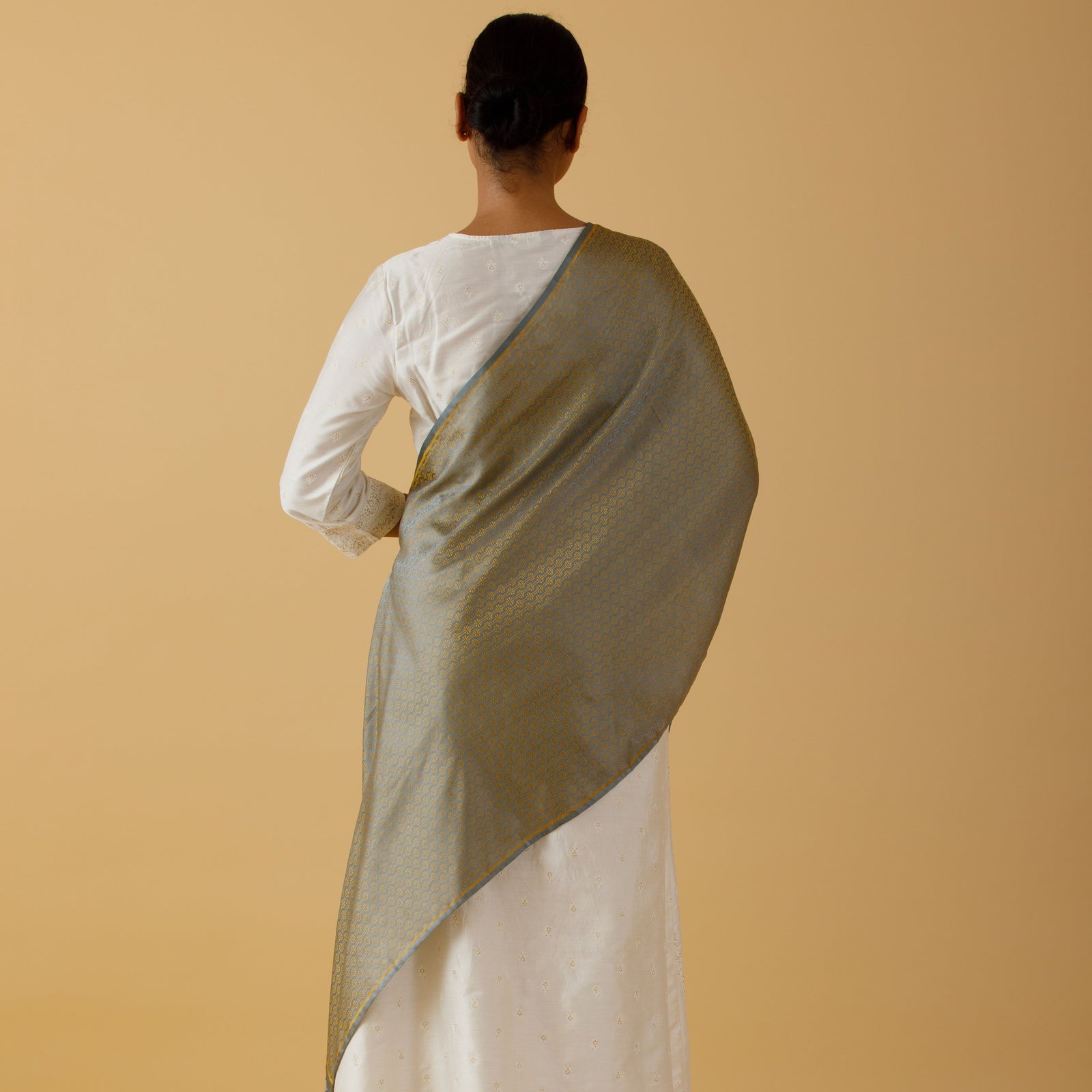 SILK STOLE -GREY & GOLD