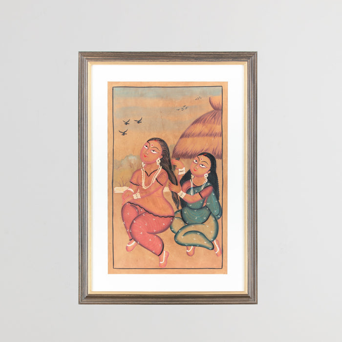 Traditional Kalighat Folk Art Painting - Sunset Whispers