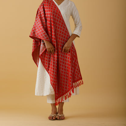 Pattern Silk Stole in Red Color