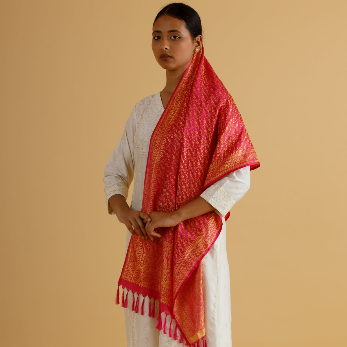 Pink & Gold Tanchoi Silk Stole