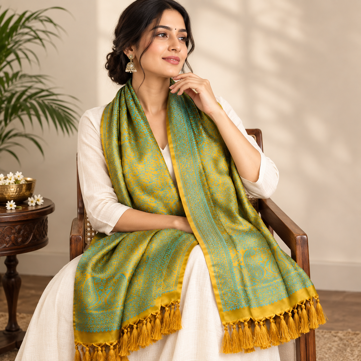 Golden Teal Heritage Silk Stole