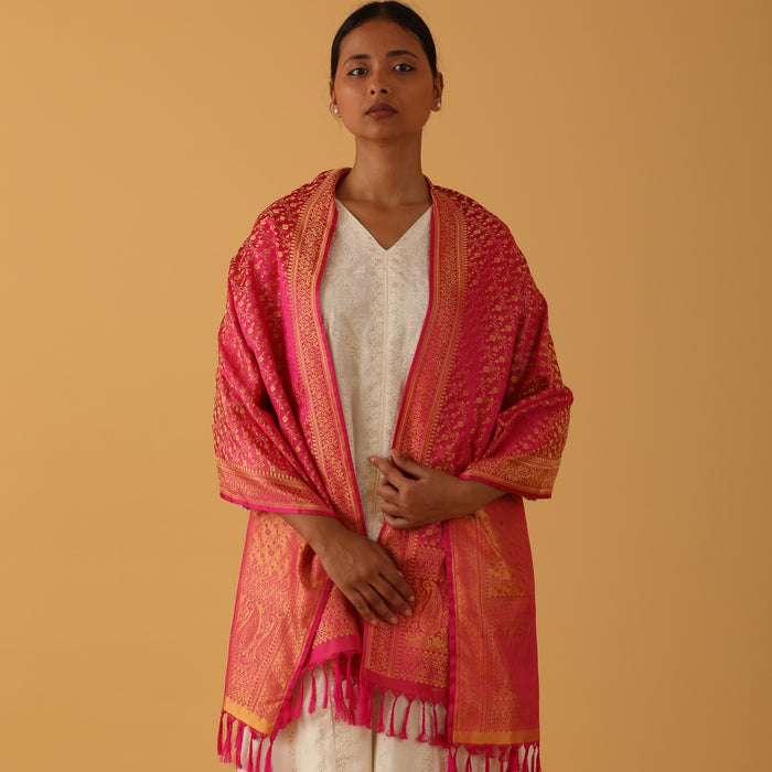 SILK STOLE - PINK & GOLD TANCHOI