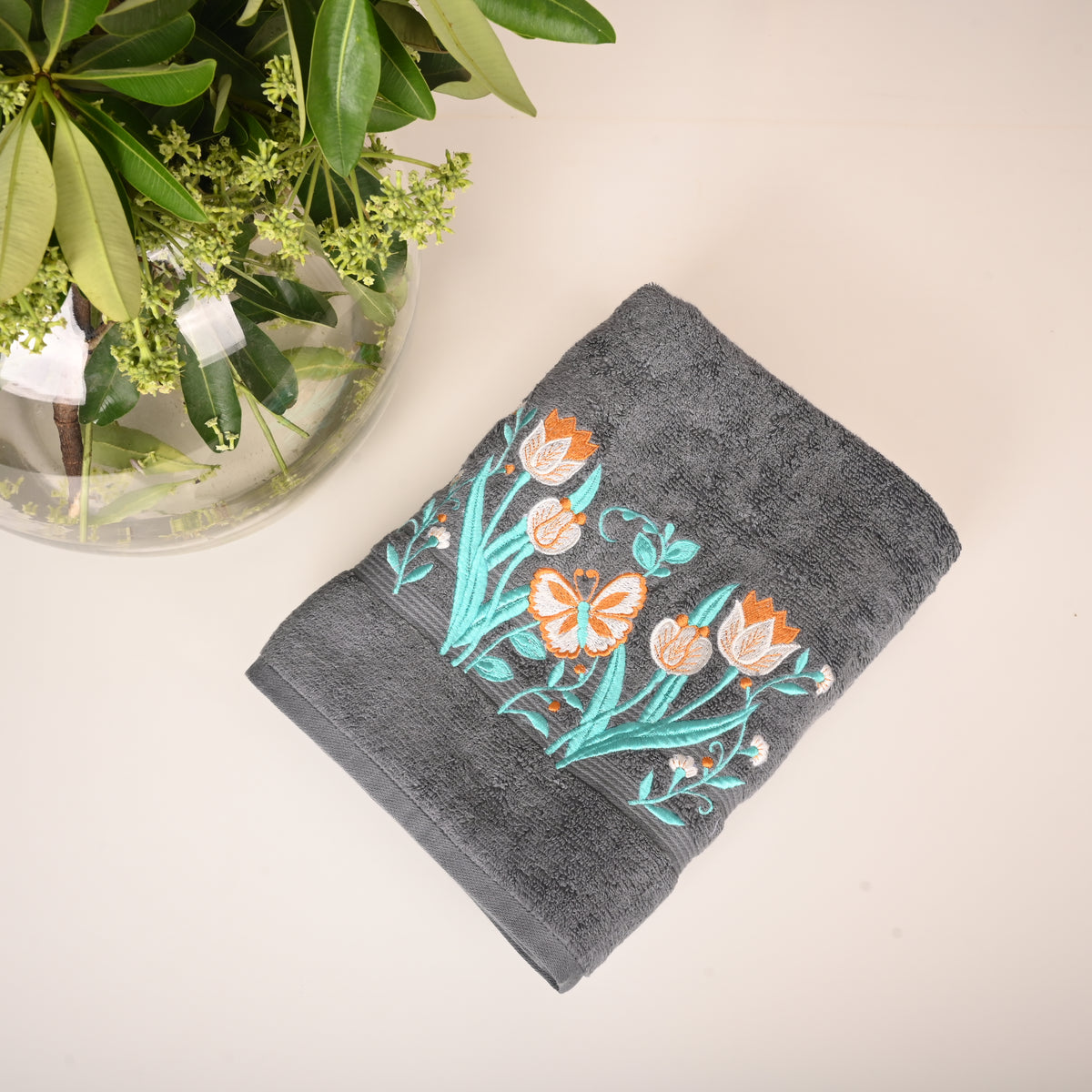 Tulip Petal Blue Cotton Towels Set