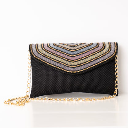 Black clutch with colorful beads