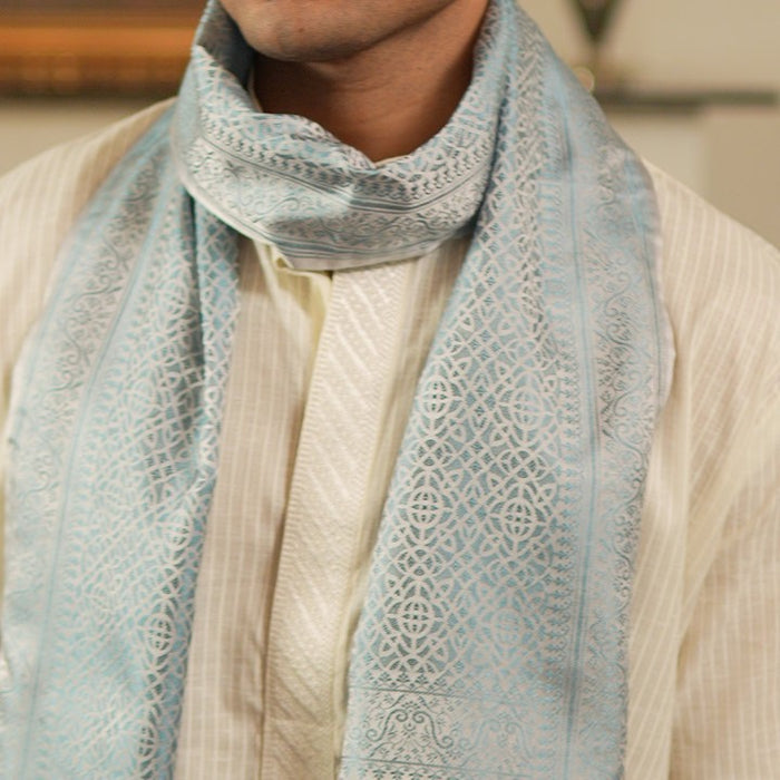 Light Blue & Silver Palette Silk Men's Scraf