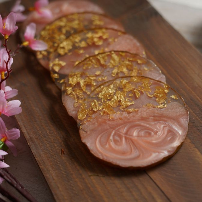 Pink & Gold Resin Coasters