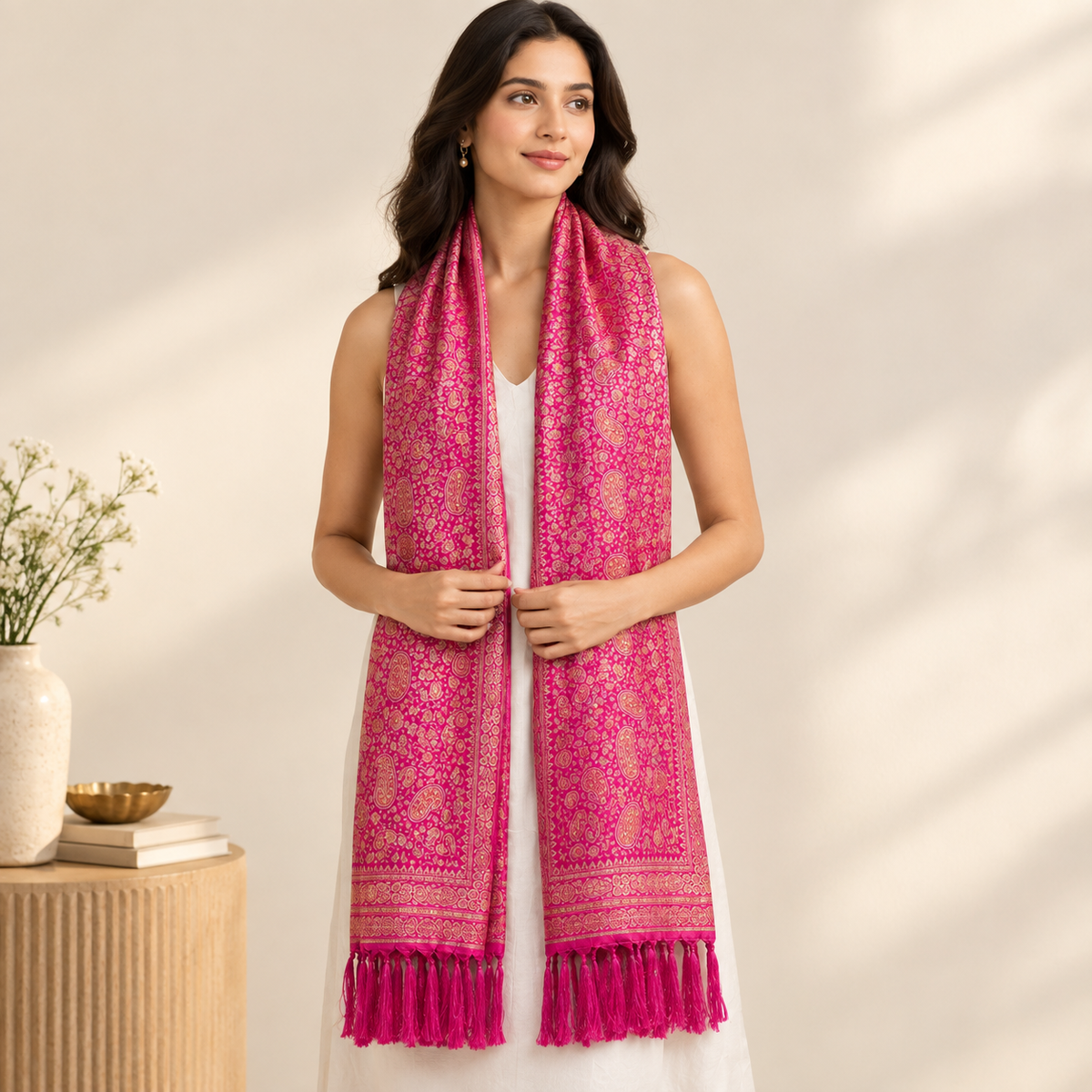 Imperial weave Pink & Gold stole