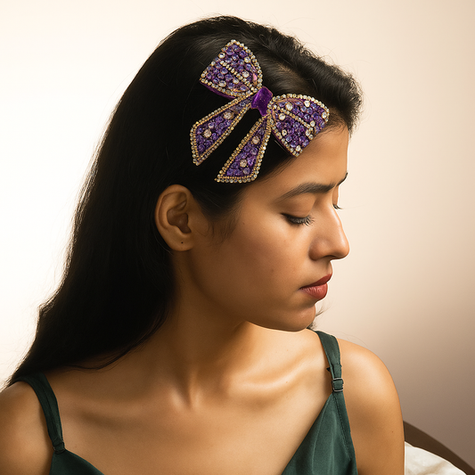 PURPLE SPARKLE BOW HAIRCLIP