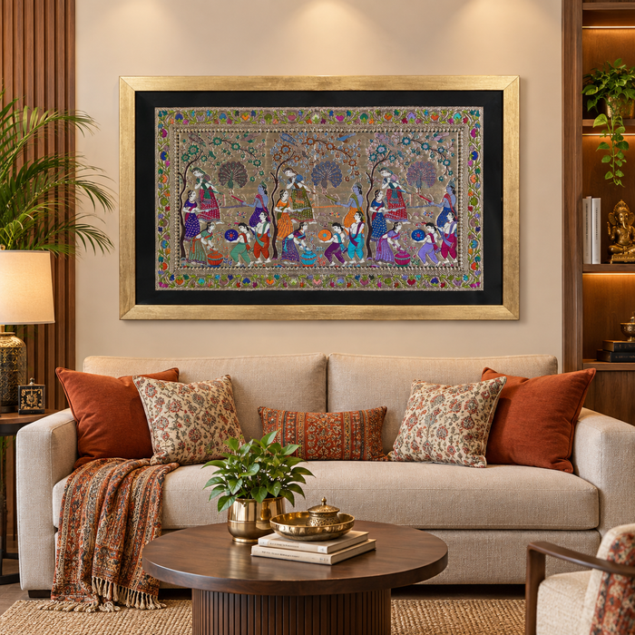Holi in Vrindavan Silk Tapestry