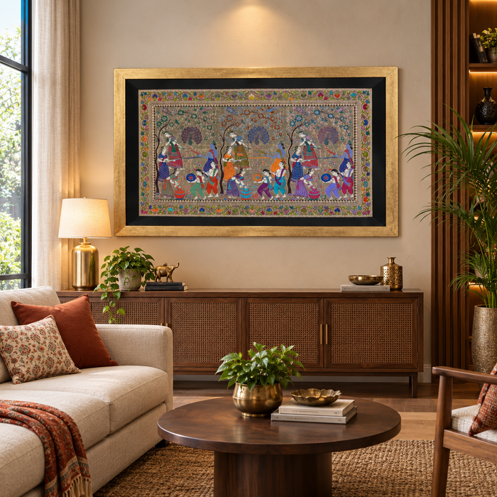 Holi in Vrindavan Silk Tapestry