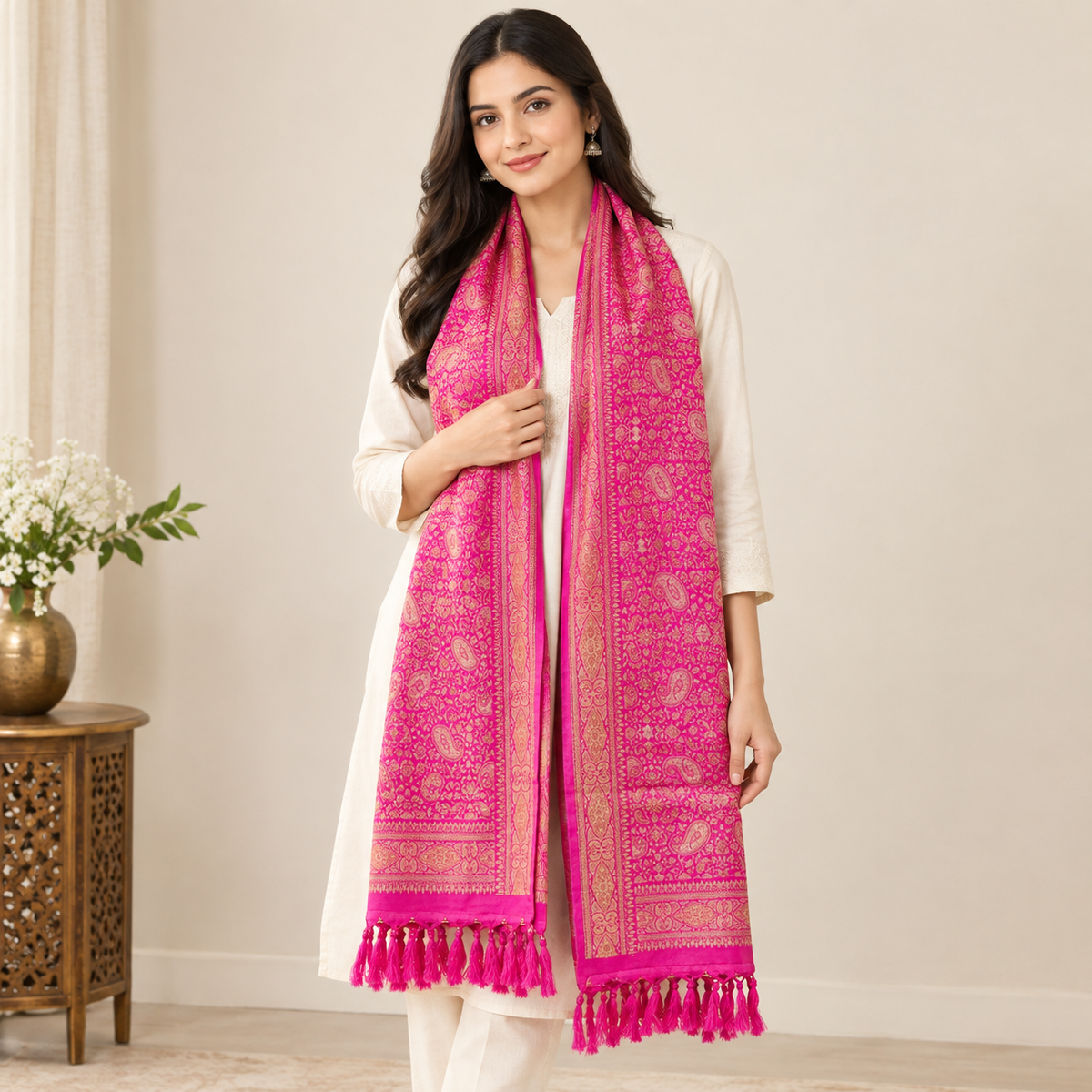 Imperial weave Pink & Gold stole