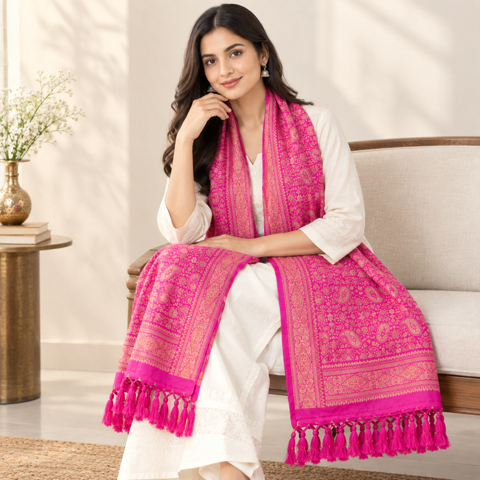 Imperial weave Pink & Gold stole