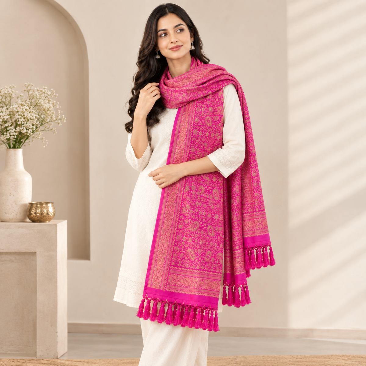 Imperial weave Pink & Gold stole