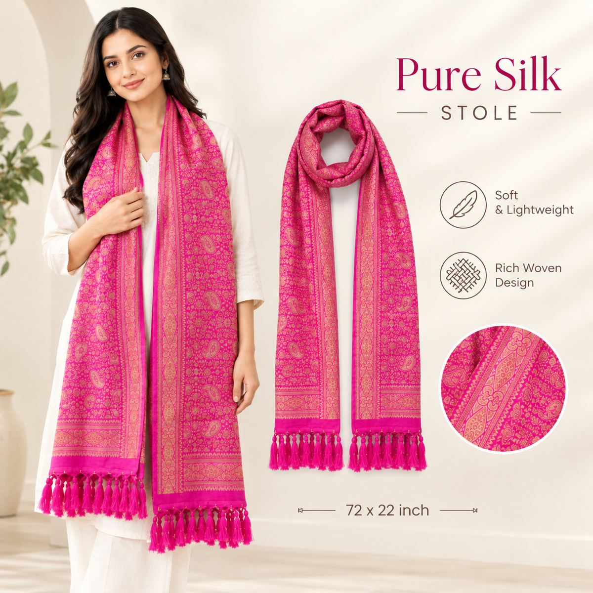 Imperial weave Pink & Gold stole